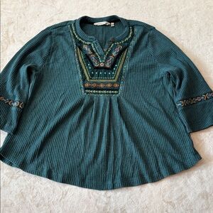 Soft Surroundings Boho Top Womens XL Petite Green Embellished Beaded Knit PXL